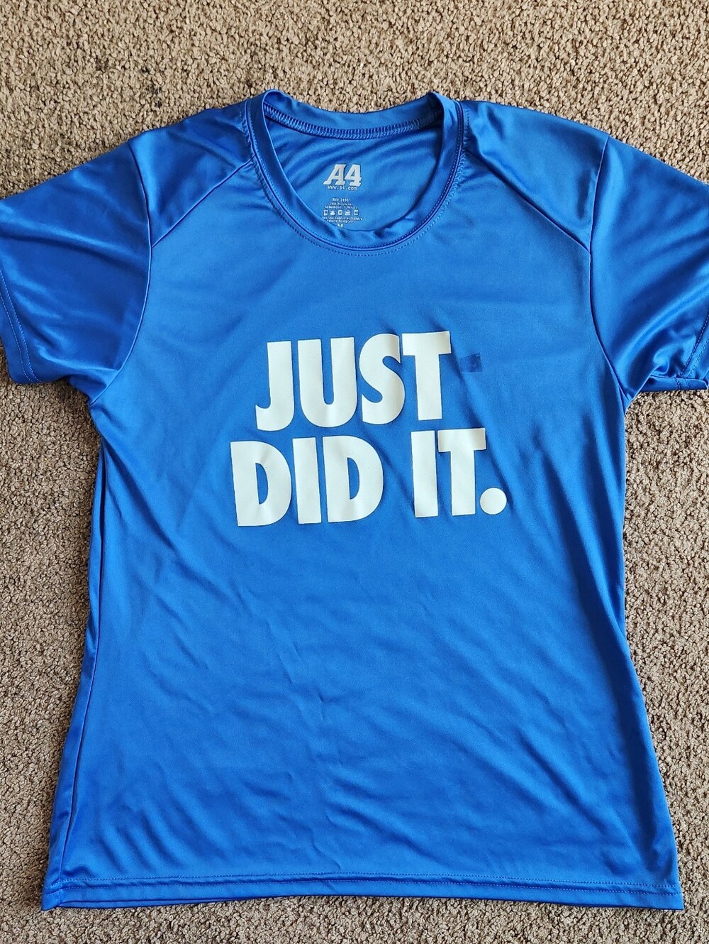 Blue Performance Tee with "JUST DID IT." Graphic